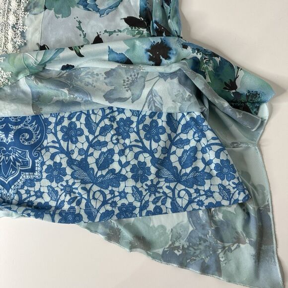 One World Floral Watercolor Top Sz XL Flutter Sleeve Shark Bite Lace Boho Fairy - Picture 8 of 11